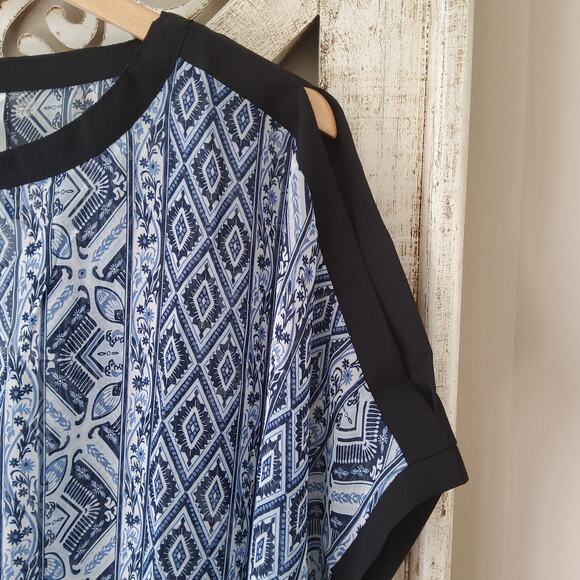 NY Collection Women's Cold Shoulder Dolman Cape Blouson Elastic Waist Top Blouse - Picture 7 of 9